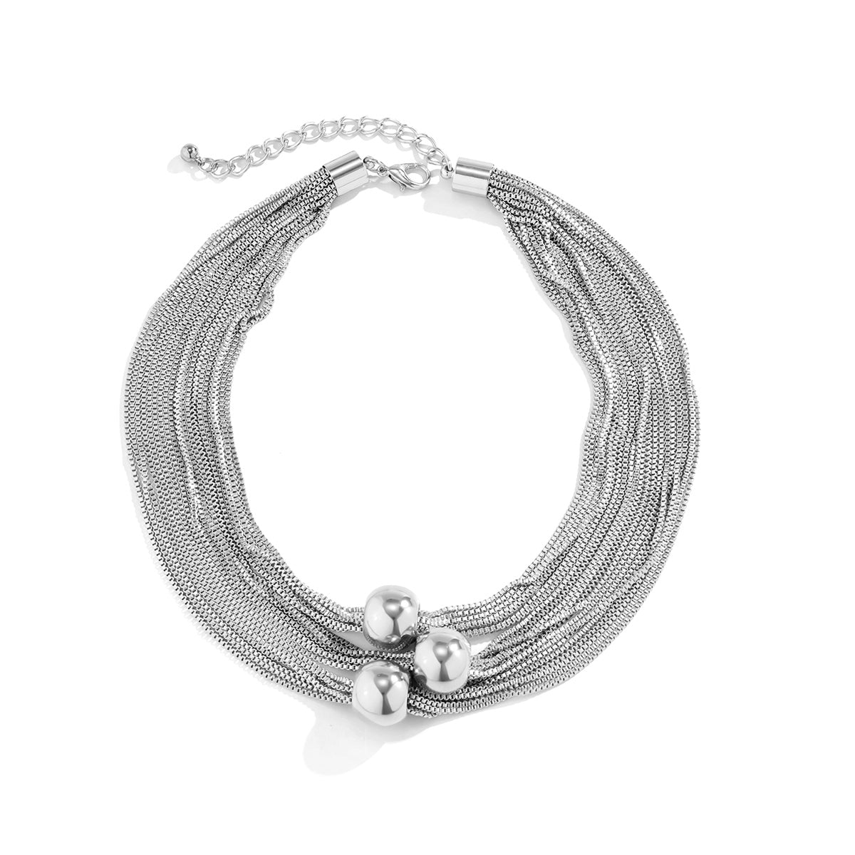 Silver-Plated Ball Layered Choker Necklace, silver pendant necklace for women, elegant gift for her, styled look