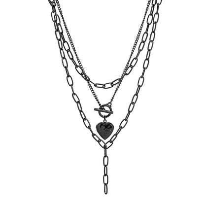 Black Rose Heart Pendant Layered Necklace, pendant necklace for women, vintage-inspired design, detail close-up
