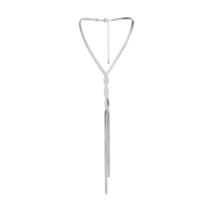 Silver-Plated Interlocked Herringbone Lariat Necklace, silver pendant necklace for women, styled look