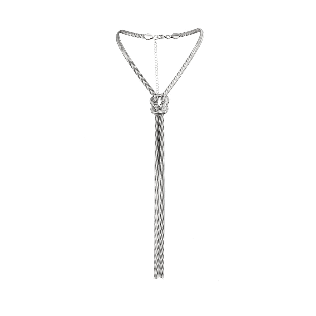 Silver-Plated Herringbone Chain Knot Lariat Necklace, silver pendant necklace for women, styled look
