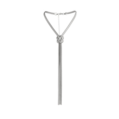 Silver-Plated Herringbone Chain Knot Lariat Necklace, silver pendant necklace for women, styled look