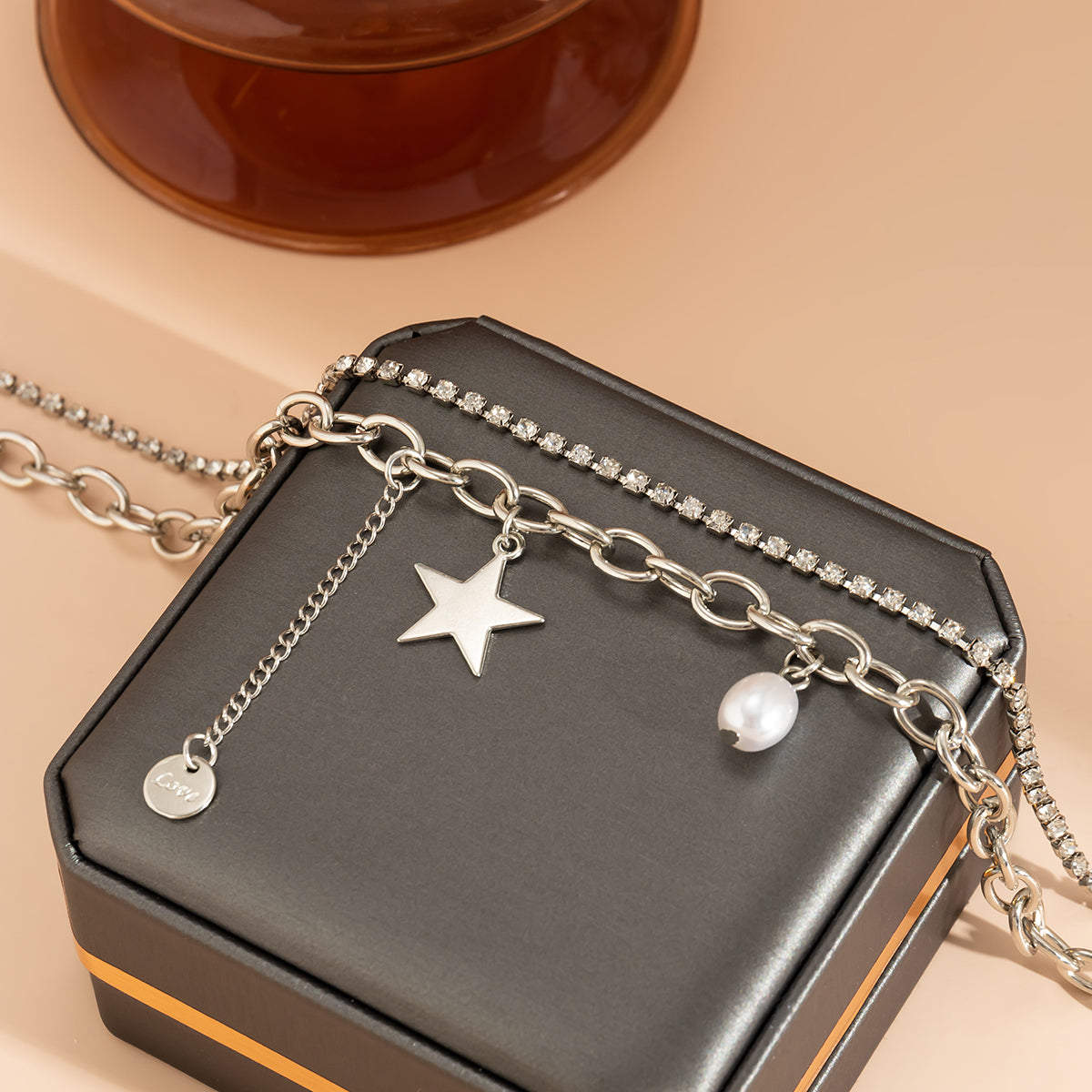 Cubic Zirconia & Pearl Silver-Plated Star Drop Layered Necklace