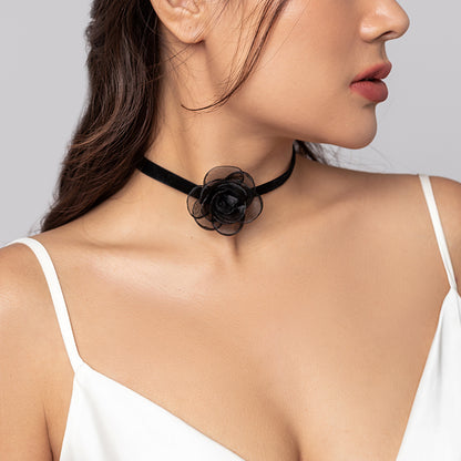 Black Rose Choker, chunky choker necklace, elegant gift for her, front view