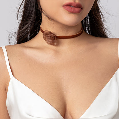 Brown Rose Choker, chunky choker necklace, elegant gift for her, side view