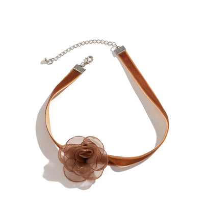 Brown Rose Choker, chunky choker necklace, elegant gift for her, styled look