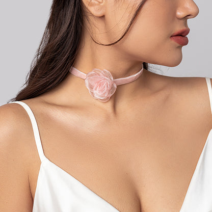 Pink Rose Choker, chunky choker necklace, vintage-inspired design, front view
