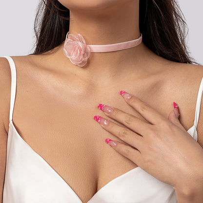 Pink Rose Choker, chunky choker necklace, vintage-inspired design, side view