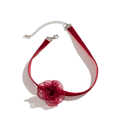 Wine Red Rose Choker, chunky choker necklace, vintage-inspired design, styled look