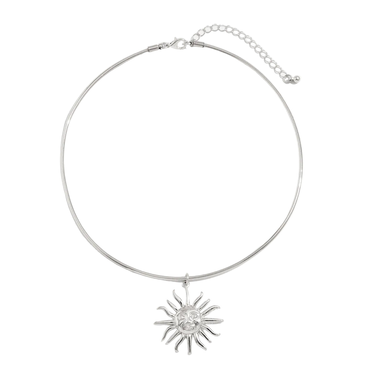 Silvertone Sun Pendant Choker, everyday style, front view