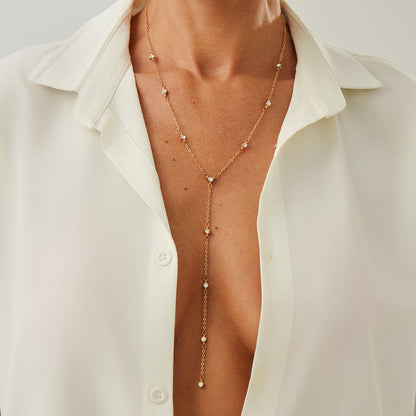 Cubic Zirconia and Goldtone Y-Necklace, elegant gift for her, lifestyle look