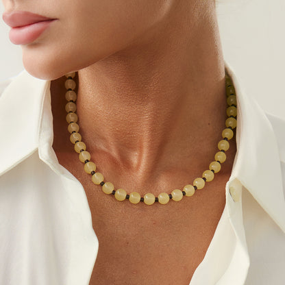Light Yellow Jade and Silvertone Beaded Chain Collar Necklace, elegant gift for her, styled look