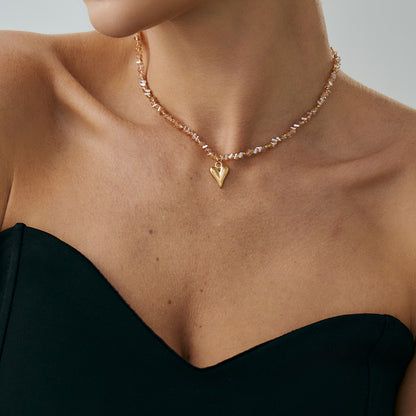 Champagne Acrylic and Goldtone Heart Pendant Necklace, botanical inspired, styled look