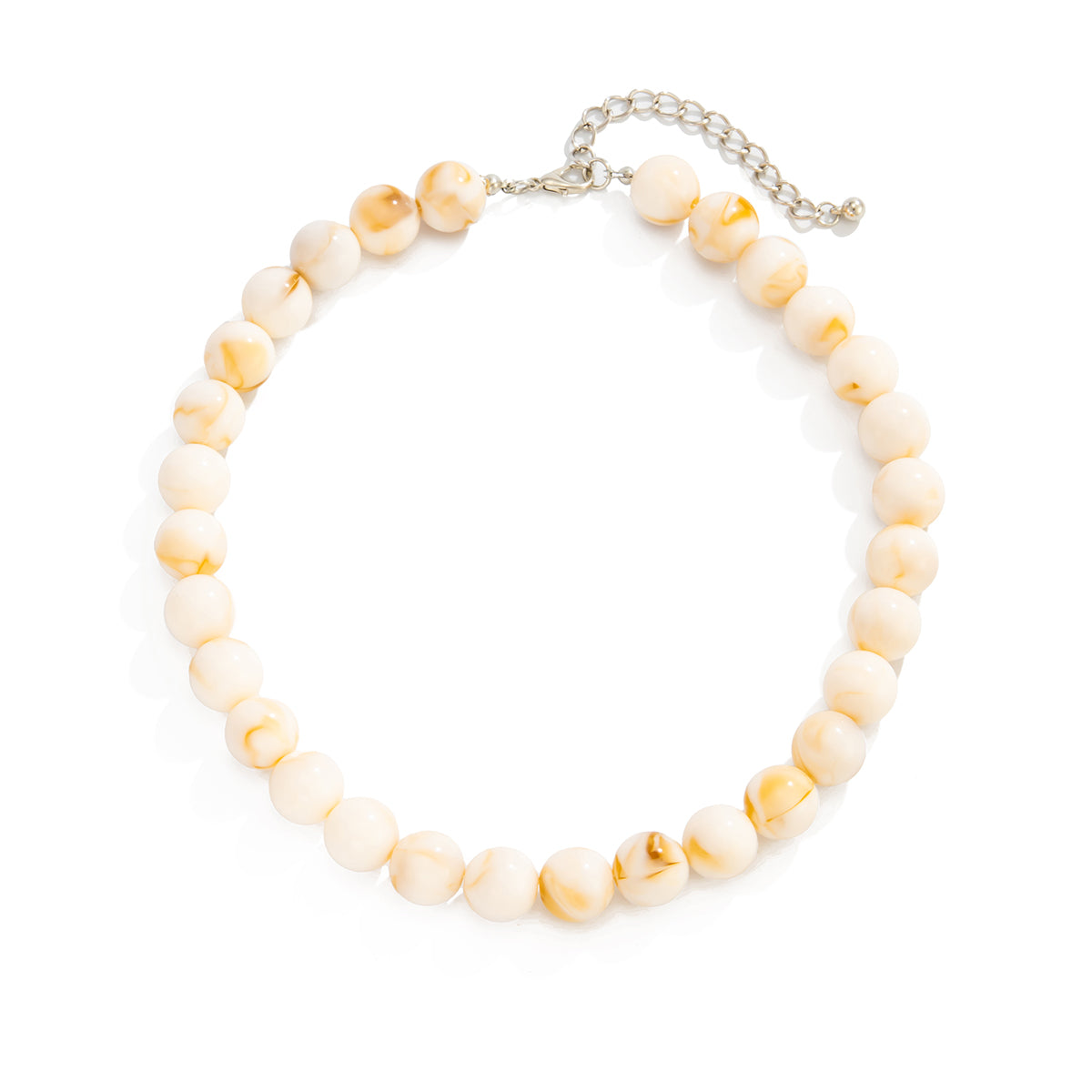 Beige Resin and Silvertone Beaded Collar Necklace, botanical inspired, front view