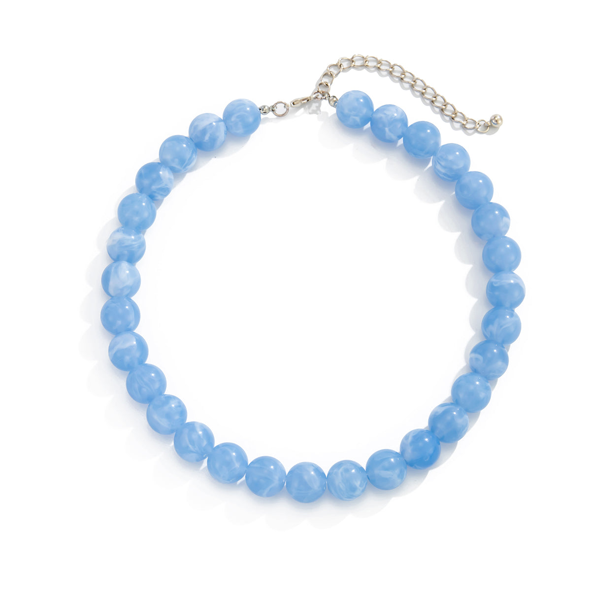 Blue Resin and Silvertone Beaded Collar Necklace, vintage-inspired design, front view