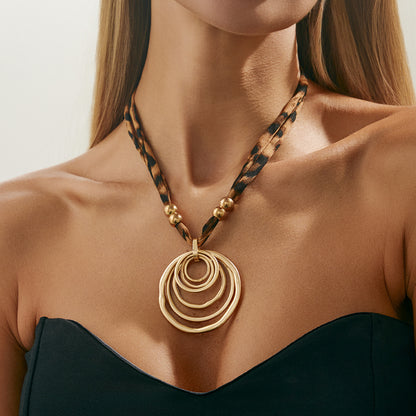 Polyster and Goldtone Leopard Print Ripple Pendant Necklace, elegant gift for her, lifestyle look