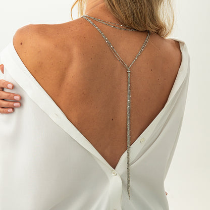 Silvertone Multi-Strand Drop Tassel Necklace, vintage-inspired design, styled look