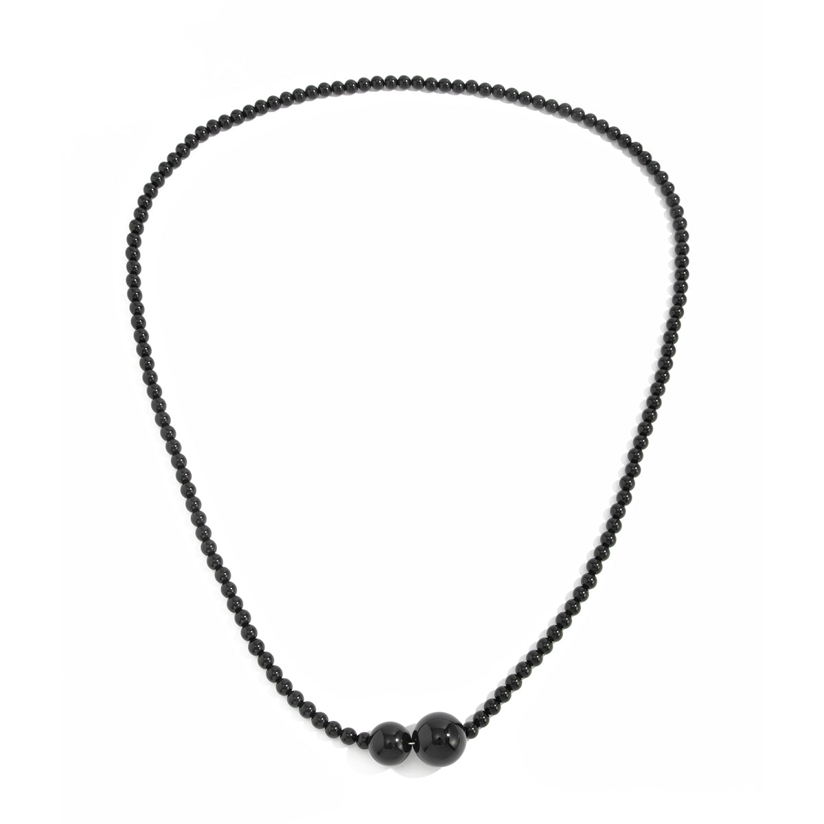 Black Resin Bead Statement Necklace, elegant gift for her, front view