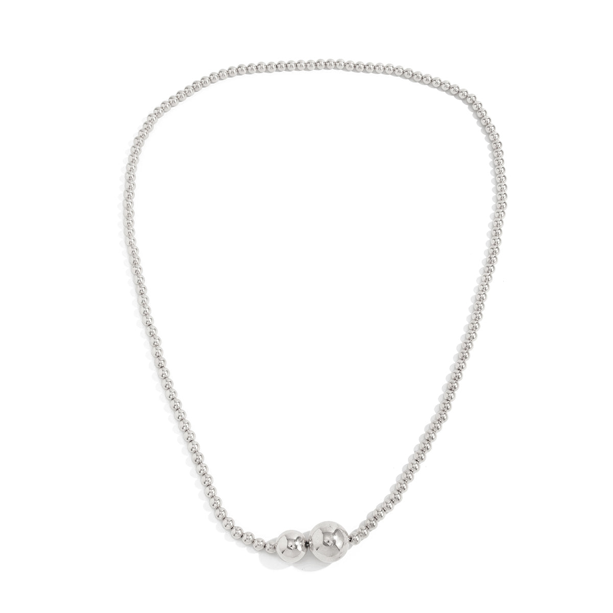 Silvertone Bead Chain Statement Necklace, elegant gift for her, front view