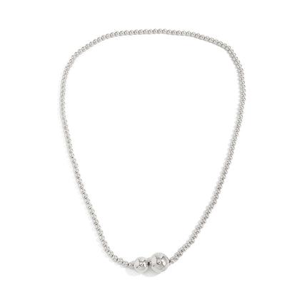 Silvertone Bead Chain Statement Necklace, elegant gift for her, front view