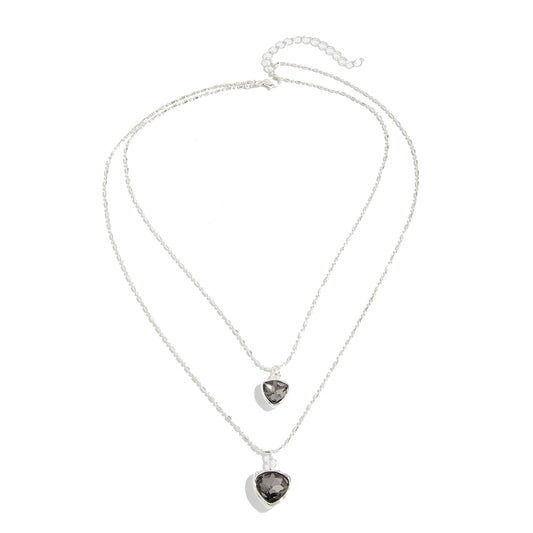 Crystal and Silvertone Triangle Pendant Layered Necklace, elegant gift for her, front view