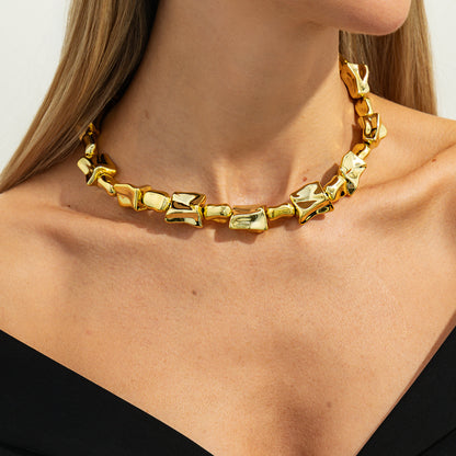 Goldtone Ice Cube Chain Collar Necklace, dainty minimalist design, styled look