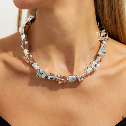 Silvertone Ice Cube Chain Collar Necklace, dainty minimalist design, styled look