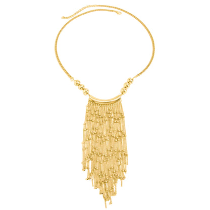 Goldtone Ball Tassel Statement Necklace, elegant gift for her, front view