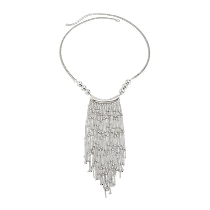 Silvertone Ball Tassel Statement Necklace, elegant gift for her, front view