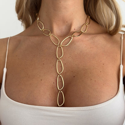 Goldtone Open Drop Lariat Necklace, botanical inspired, lifestyle look