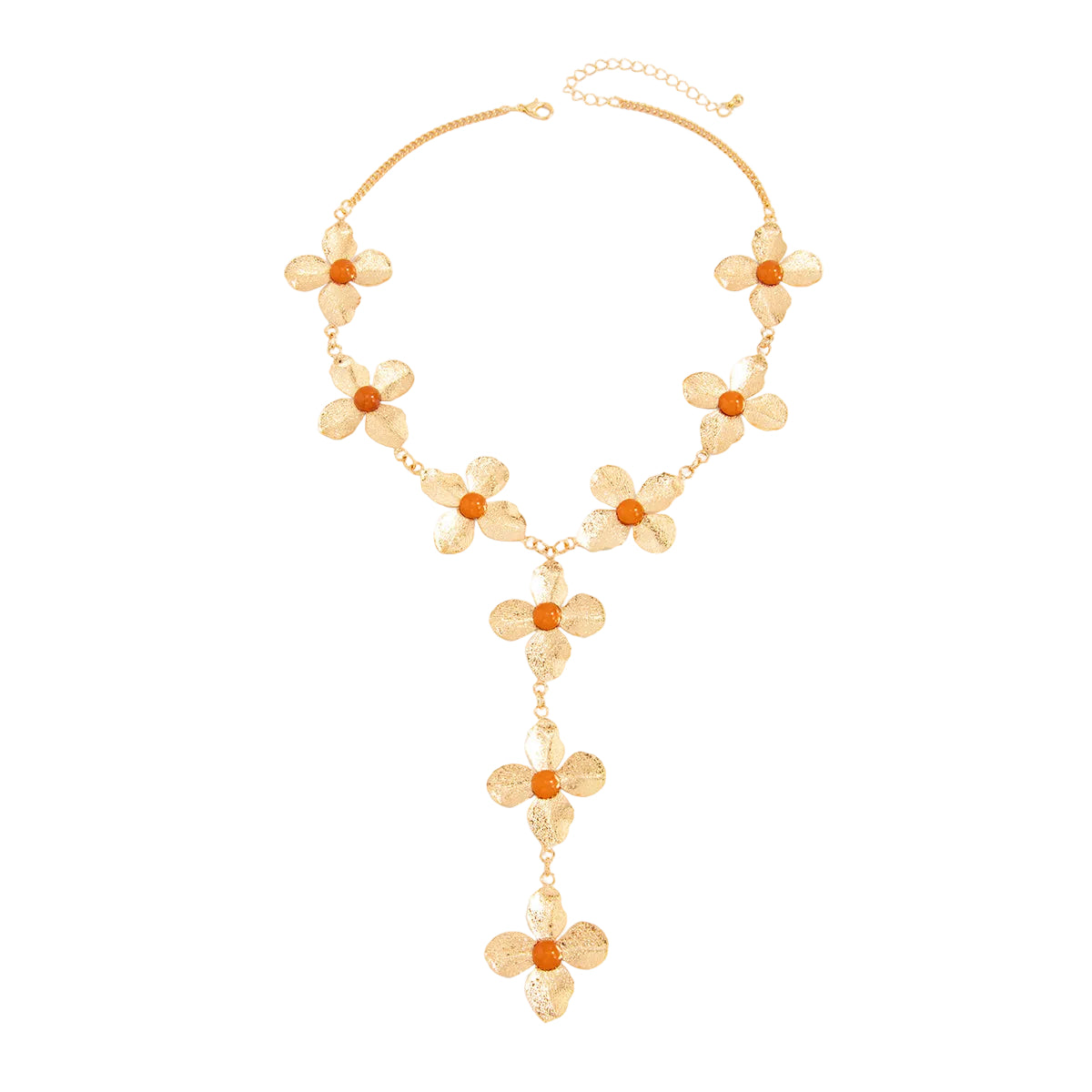 Resin and Goldtone Flower Statement Y-Necklace, everyday style, front view
