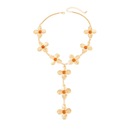 Resin and Goldtone Flower Statement Y-Necklace, everyday style, front view