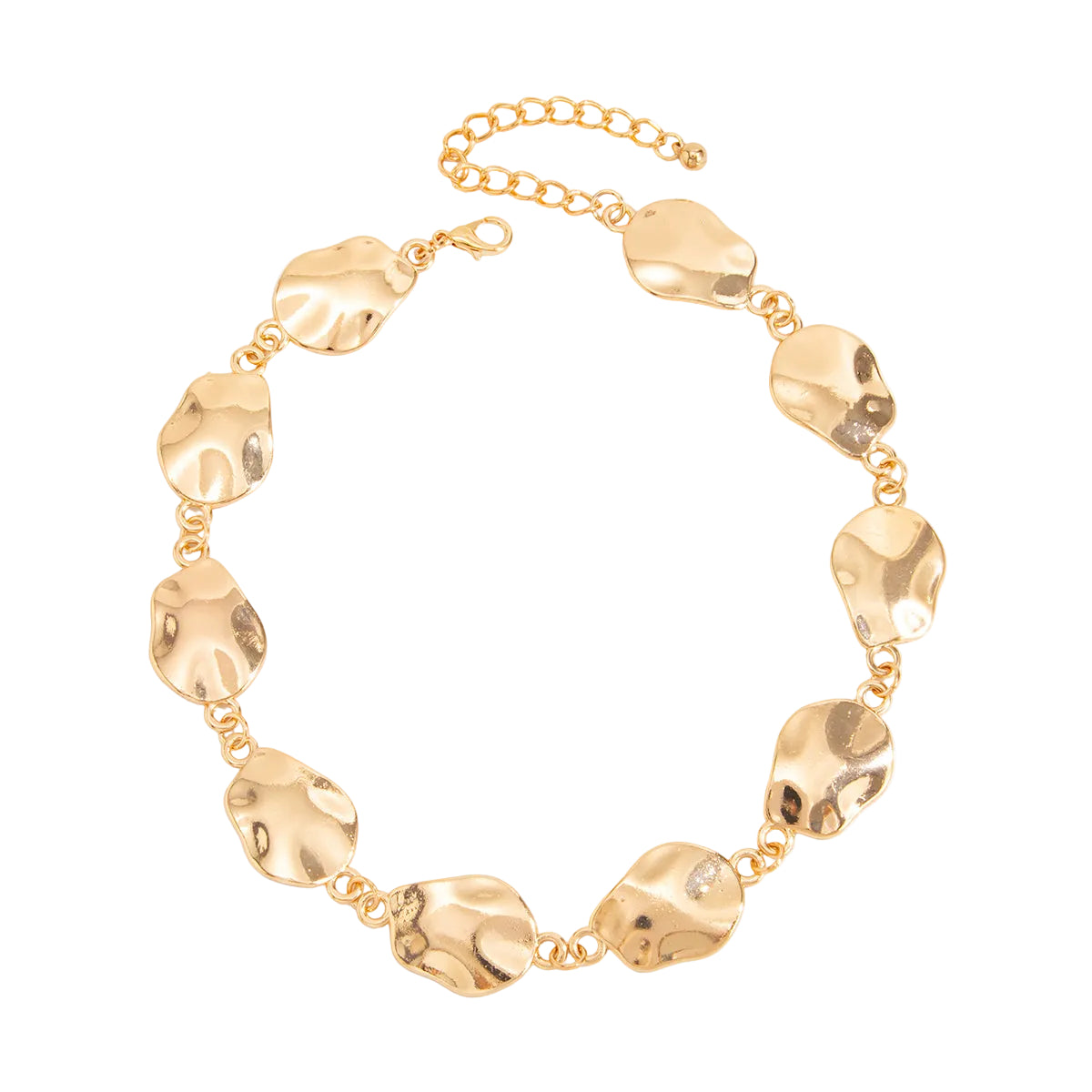 Goldtone Wrinkled Irregular Charm Collar Necklace, everyday style, front view