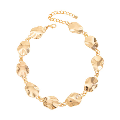 Goldtone Wrinkled Irregular Charm Collar Necklace, everyday style, front view