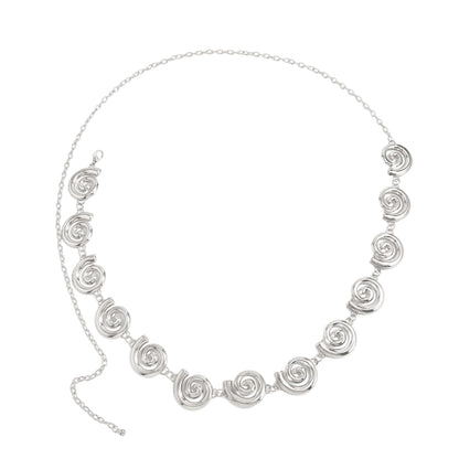 Silvertone Swirl Charm Waist Chain, dainty minimalist design, front view