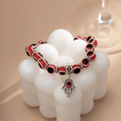 Red Acrylic & Silver-Plated Evil Eye Hamsa Charm Bracelet