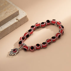 Red Acrylic & Silver-Plated Evil Eye Hamsa Charm Bracelet