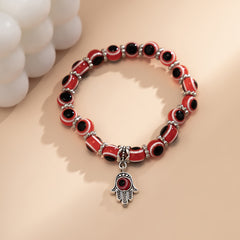 Red Acrylic & Silver-Plated Evil Eye Hamsa Charm Bracelet
