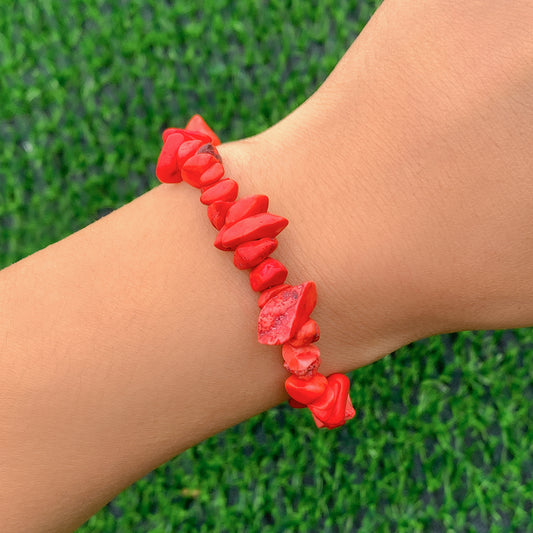 Red Quartz Beaded Stretch Bracelet, bracelet for women, elegant gift for her, front view