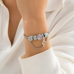 Crystal & Cubic Zirconia Silver-Plated Cross Stretch Bracelet