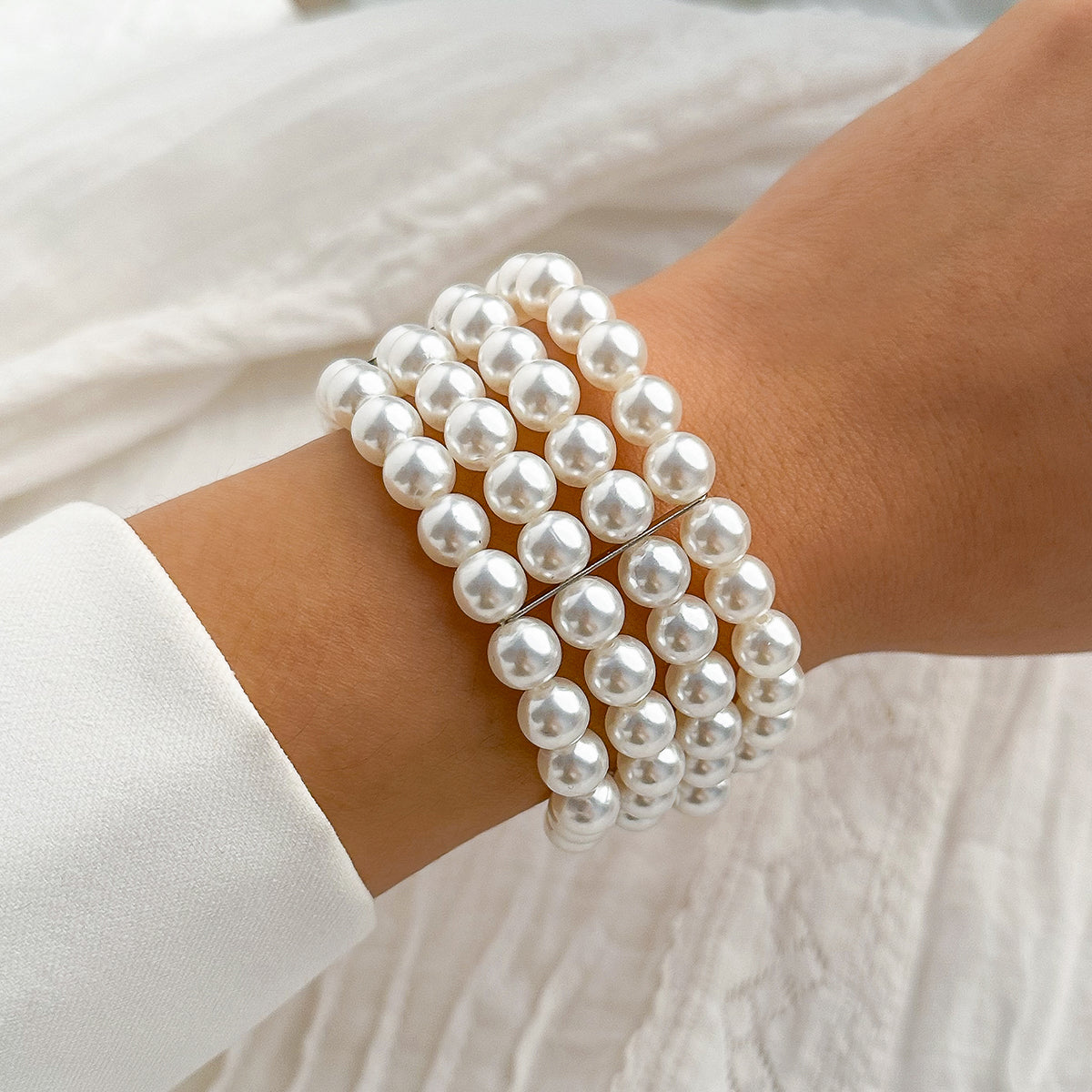 Pearl and Silver-Plated Layered Bracelet, silver bracelet for women, elegant gift for her, front view