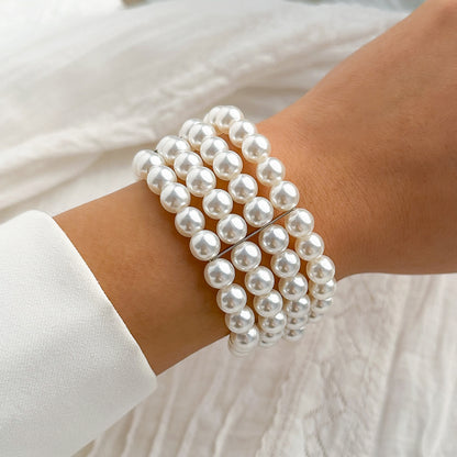 Pearl and Silver-Plated Layered Bracelet, silver bracelet for women, elegant gift for her, front view