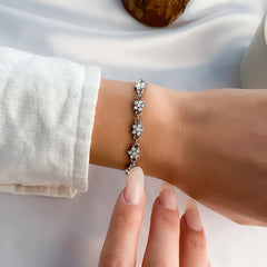 Cubic Zirconia & Silver-Plated Flower Chain Bracelet
