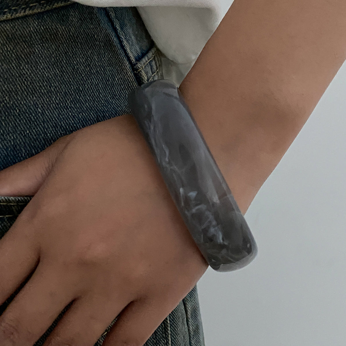 Gray Resin Square Bangle, bangle bracelet, botanical inspired, lifestyle look
