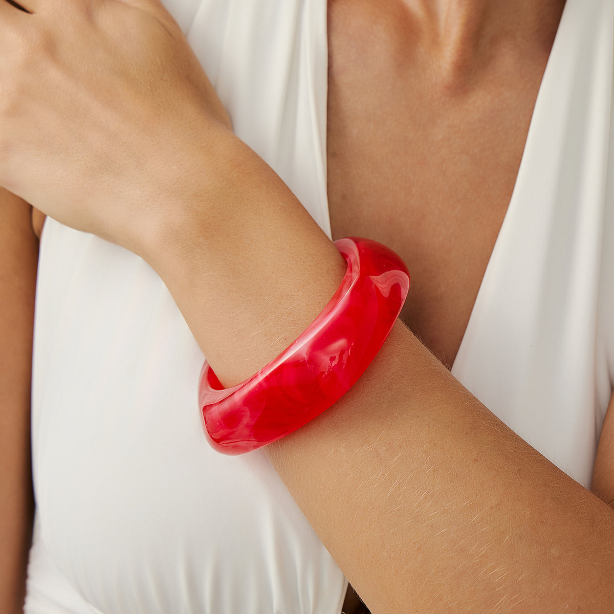 Berry Red Resin Square Bangle, bangle bracelet, elegant gift for her, lifestyle look