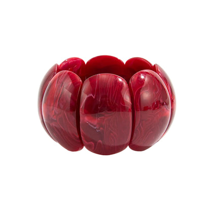 Dark Red Resin Petals Stretch Bracelet, botanical inspired, front view
