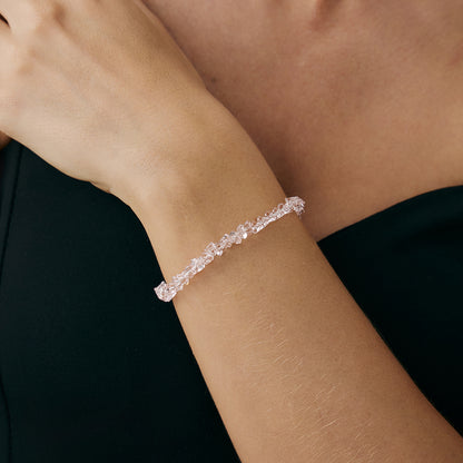 Pink Resin and Silvertone Irregular Beads Link Bracelet, silver bracelet for women, botanical inspired, styled look