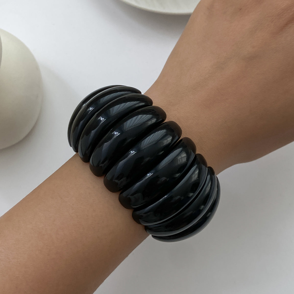 Black Resin Tire Stretch Bracelet, everyday style, lifestyle look