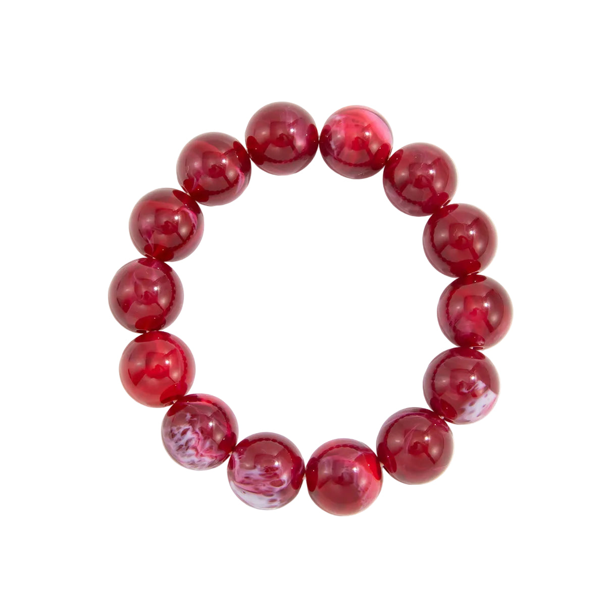 Wine Red Resin Beaded Stretch Bracelet, botanical inspired, front view
