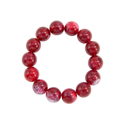 Wine Red Resin Beaded Stretch Bracelet, botanical inspired, front view