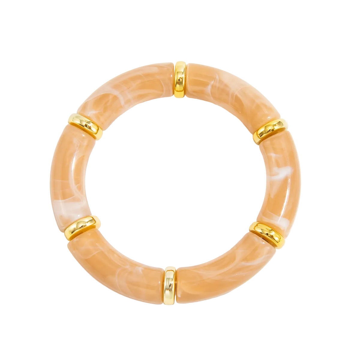 Tea Resin and Goldtone Sequin Joint Stretch Bracelet, vintage-inspired design, front view